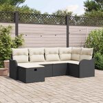 vidaXL Ensemble de canapé de jardin avec coussin 6 Pièces Noir Poly rotin