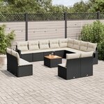vidaXL Salon de jardin avec coussins 13 Pièces noir résine tressée