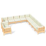 vidaXL Salon de jardin 11 Pièces avec coussins crème Bois de pin solide