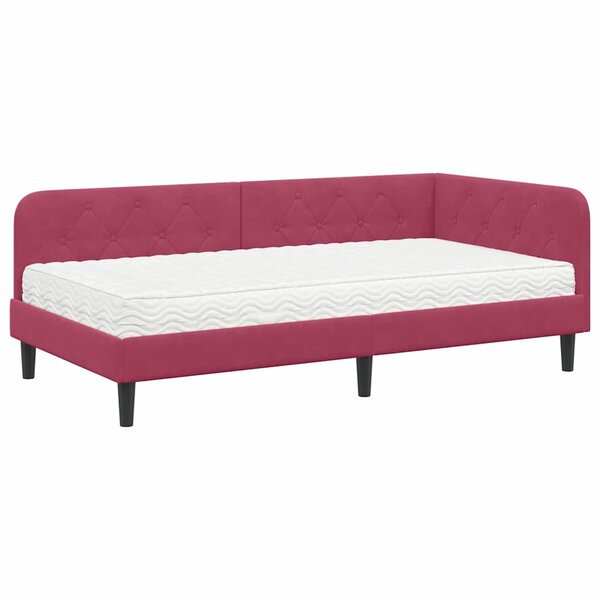 vidaXL Cadre de lit d'angle avec matelas Bordeaux 90 x 190 cm Velours