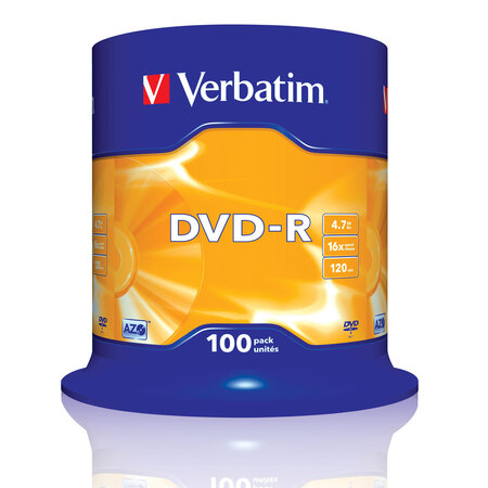Verbatim dvd-r 4.7 go certifié 16x (pack de 100  spindle)