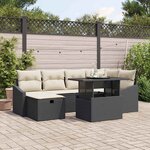 vidaXL Ensemble de canapé de jardin avec coussin 7 Pièces Noir Poly rotin