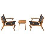 vidaXL Chaises de jardin avec table 3 Pièces Noir 90 x 45 x 40 cm