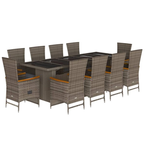 vidaXL Ensemble à manger de jardin 11Pièces avec coussins gris poly rotin