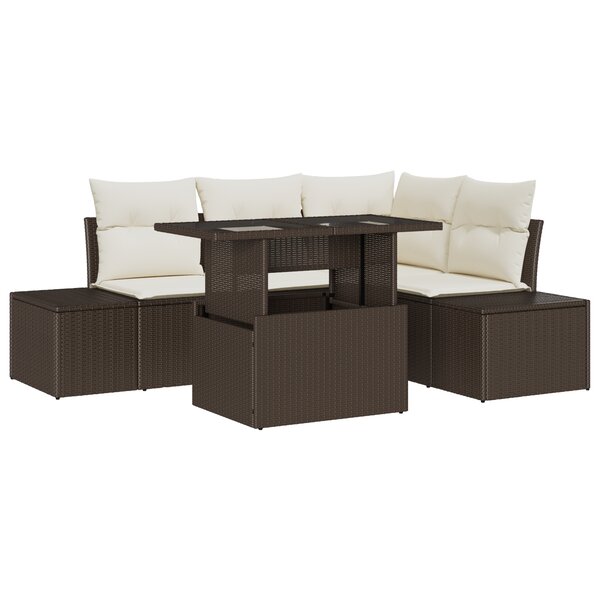 vidaXL Ensemble de canapé de jardin 5 pièces avec coussins marron en poly rattan