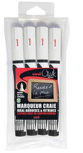 Etui de 4 marqueurs craie Pte conique fine CHALK Marker PWE3MS/4 0,9 - 1,3mm Blanc UNI-BALL