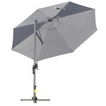 Parasol déporté octogonal parasol LED inclinable pivotant manivelle piètement acier dim. Ø 3 x 2 48H m gris