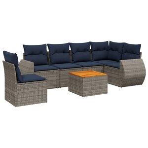 vidaXL Salon de jardin 7 Pièces avec coussins gris résine tressée