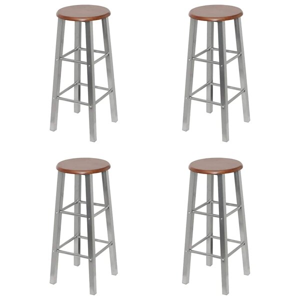 vidaXL Tabourets de bar lot de 4 argenté et marron MDF