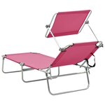 vidaXL Chaise longue pliable avec auvent acier rose magento