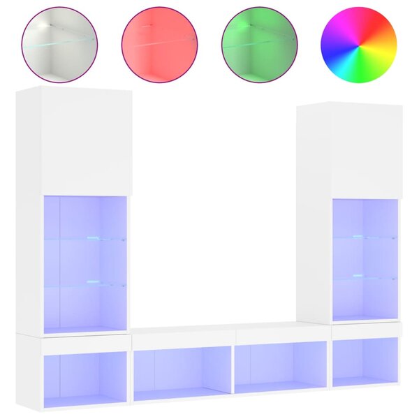 vidaXL Unités murales TV avec LED 5 Pièces blanc bois d'ingénierie