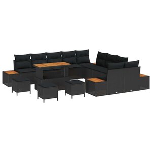 vidaXL Ensemble de canapé de jardin 14 Pièces Noir Poly rotin
