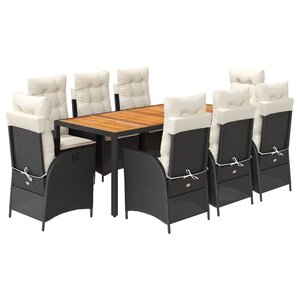 vidaXL Ensemble à manger de jardin 9Pièces coussins noir résine tressée