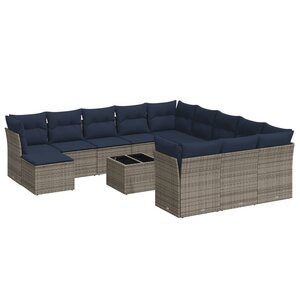vidaXL Salon de jardin avec coussins 13 Pièces gris résine tressée