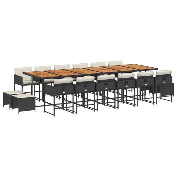 vidaXL Ensemble à manger de jardin 17 Pièces coussins noir résine tressée
