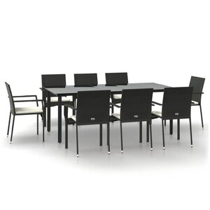 vidaXL Ensemble à manger jardin 9Pièces et coussins noir résine tressée
