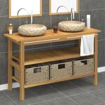 vidaXL Armoire de salle de bain et lavabos en marbre crème Teck massif