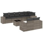 vidaXL Salon de jardin 9 Pièces avec coussins gris résine tressée