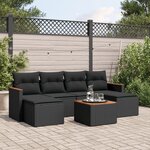 vidaXL Salon de jardin 7 Pièces avec coussins noir résine tressée