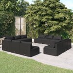 Vidaxl salon de jardin 12 pièces avec coussins résine tressée noir