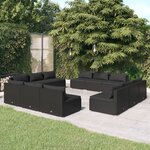 vidaXL Salon de jardin 12 Pièces avec coussins résine tressée noir