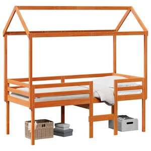 vidaXL Lit haut sans matelas cire marron 90x200 cm bois de pin massif