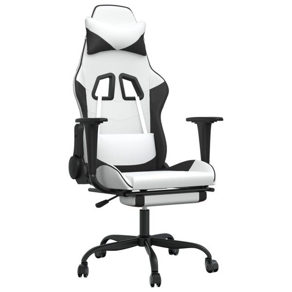 vidaXL Chaise de jeu avec repose-pied Blanc et noir Similicuir