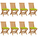 vidaXL Chaises de jardin avec coussins vert vif lot de 8 Teck massif