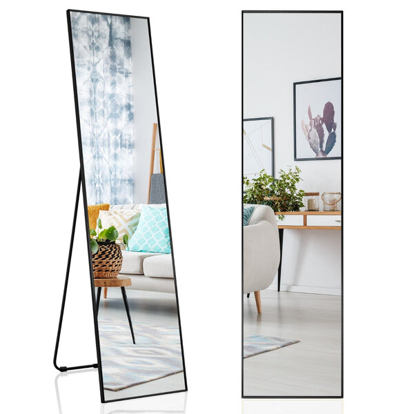 Miroir pleine longueur 160 x 40 x 2 cm avec verre incassable ambiance cosy design noir en alliage d'aluminium 20_0012876