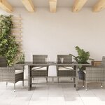 vidaXL Table de jardin avec dessus en verre gris résine tressée