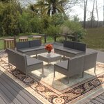 vidaXL Salon de jardin 9 Pièces avec coussins Résine tressée Gris