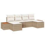 vidaXL Ensemble de canapé jardin 6 pièces avec coussins Beige Rattan Poly Acacia