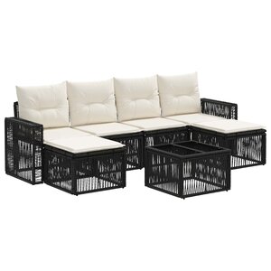 vidaXL Ensemble de canapé de jardin 7 pc Noir et blanc crème polyrotin