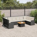 vidaXL Salon de jardin 7 Pièces avec coussins Noir Résine tressée