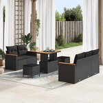vidaXL Ensemble de canapé de jardin avec coussin 8 Pièces Noir Poly rotin