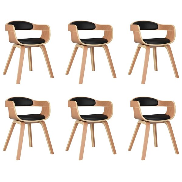 vidaXL Chaises à manger lot de 6 noir bois courbé et similicuir