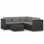 vidaXL Salon de jardin 6 Pièces avec coussins Bois imprégné de gris