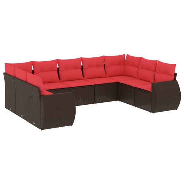 vidaXL Salon de jardin avec coussins 9 Pièces marron résine tressée