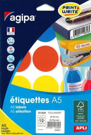 84 Étiquettes Couleurs Assorties Ø 45