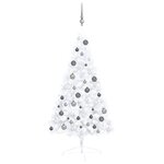 vidaXL Demi-arbre de Noël artificiel pré-éclairé et boules blanc 120cm