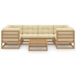 vidaXL Salon de jardin 7 Pièces avec coussins Marron miel Bois de pin