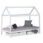 Lit Enfant avec Matelas Cadre de Lit Cabane Enfant 90x200 cm Blanc Avec Tiroirs