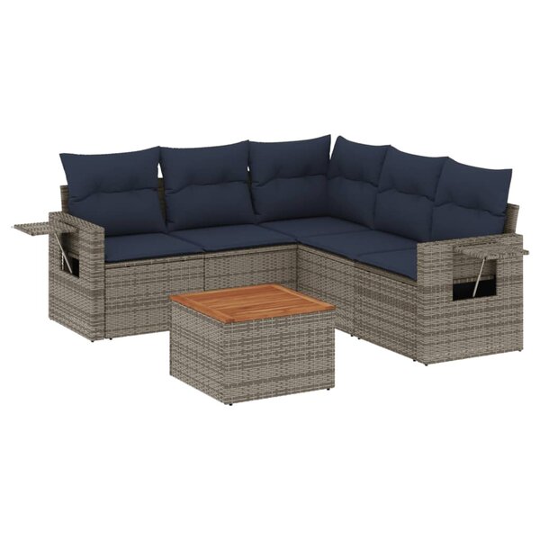 vidaXL Salon de jardin 6 Pièces avec coussins gris résine tressée