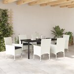 Ensemble de Salle à Manger de Jardin de 7 Pièces avec Coussins Rattan Poly Blanc