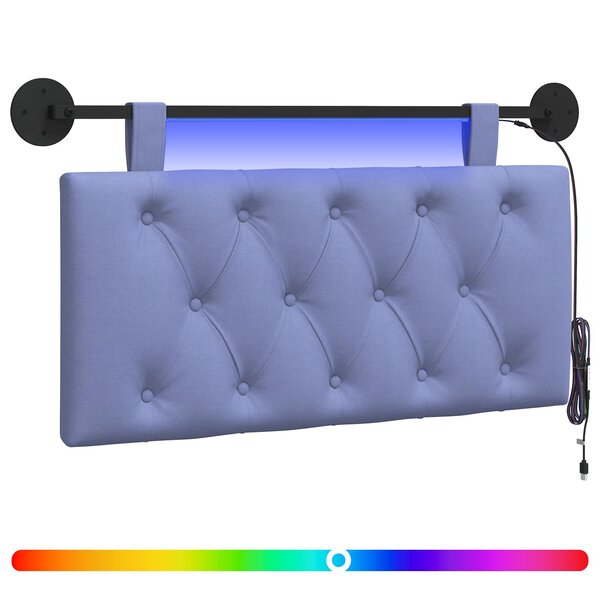 vidaXL Tête de lit suspendue Avec lumière LED Bleu denim Tissu