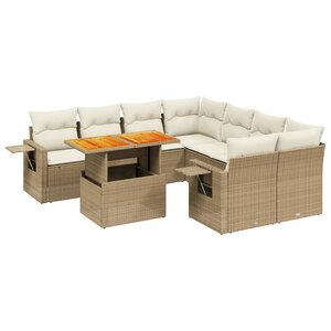 vidaXL Salon de jardin avec coussins 9 Pièces beige résine tressée