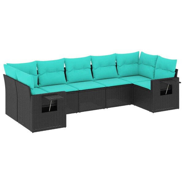 vidaXL Salon de jardin 7 Pièces avec coussins noir résine tressée