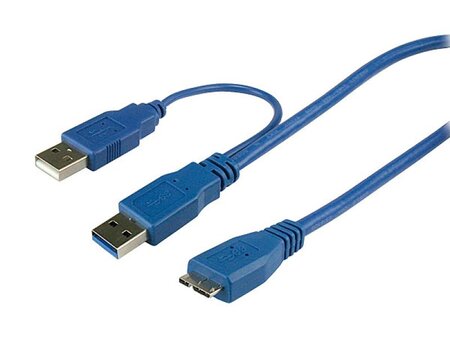 Cable 2x USB 3.0 vers micro USB B pour boitier externe 1,2m