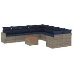 vidaXL Salon de jardin 11 Pièces avec coussins gris résine tressée