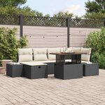 vidaXL Ensemble de canapé de jardin avec coussin 7 Pièces Noir Poly rotin